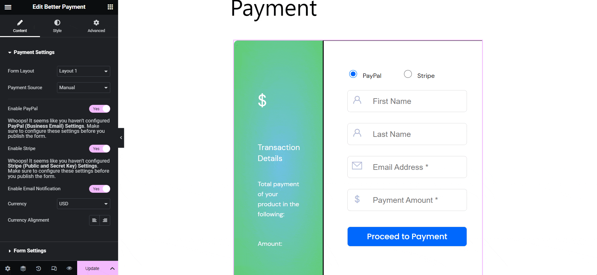 Style Payment Form In Elementor Style Payment Form In Elementor
