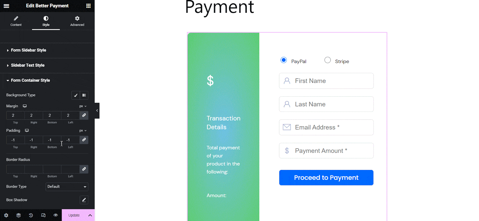 Style Payment Form In Elementor Style Payment Form In Elementor
