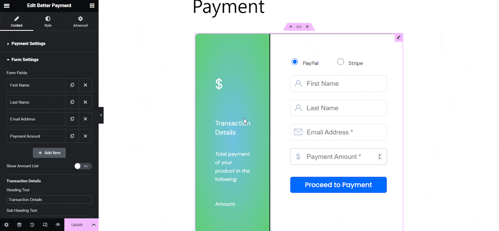 Style Payment Form In Elementor Style Payment Form In Elementor