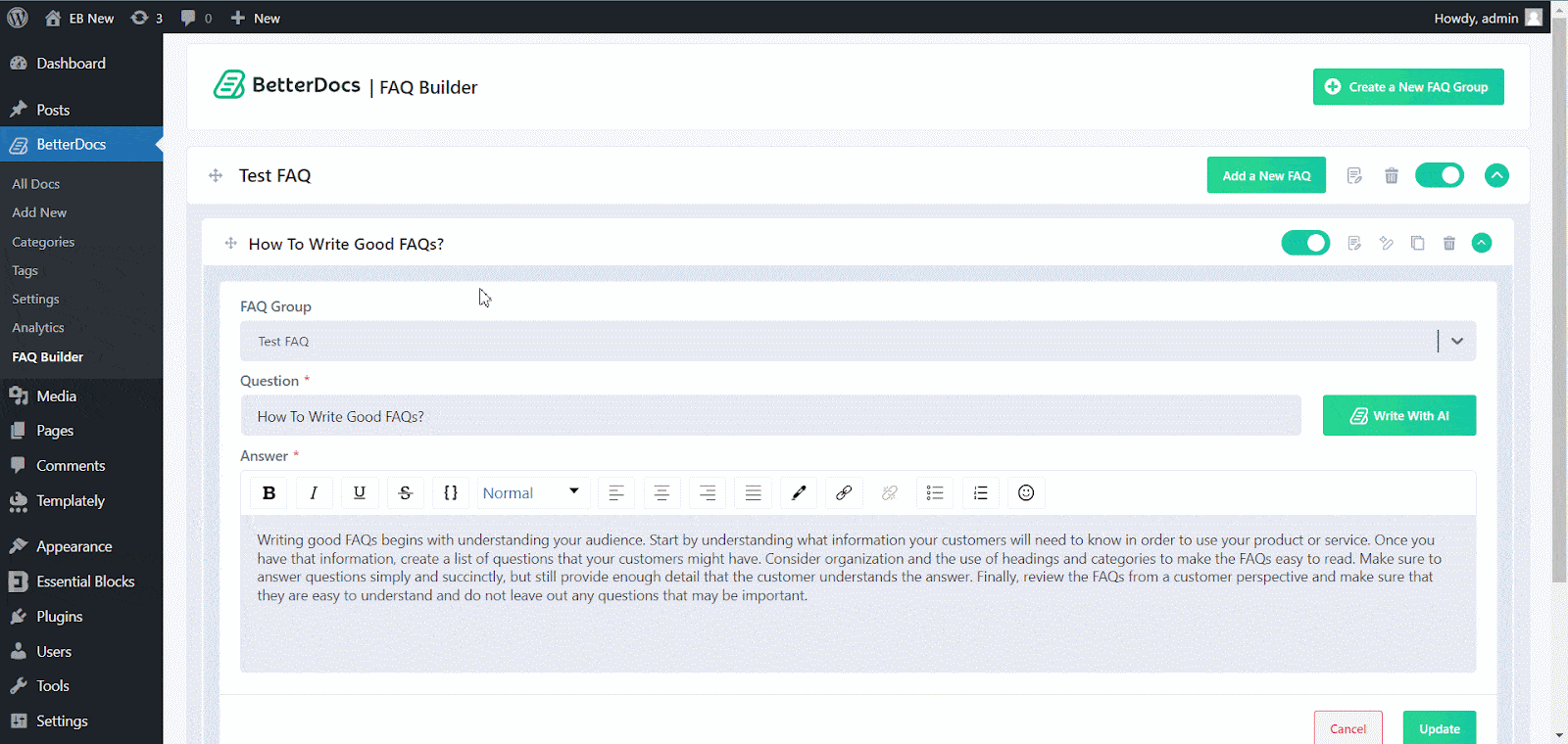 How To Write FAQ With AI On WordPress Using BetterDocs? 7 BetterDocs Write With AI
