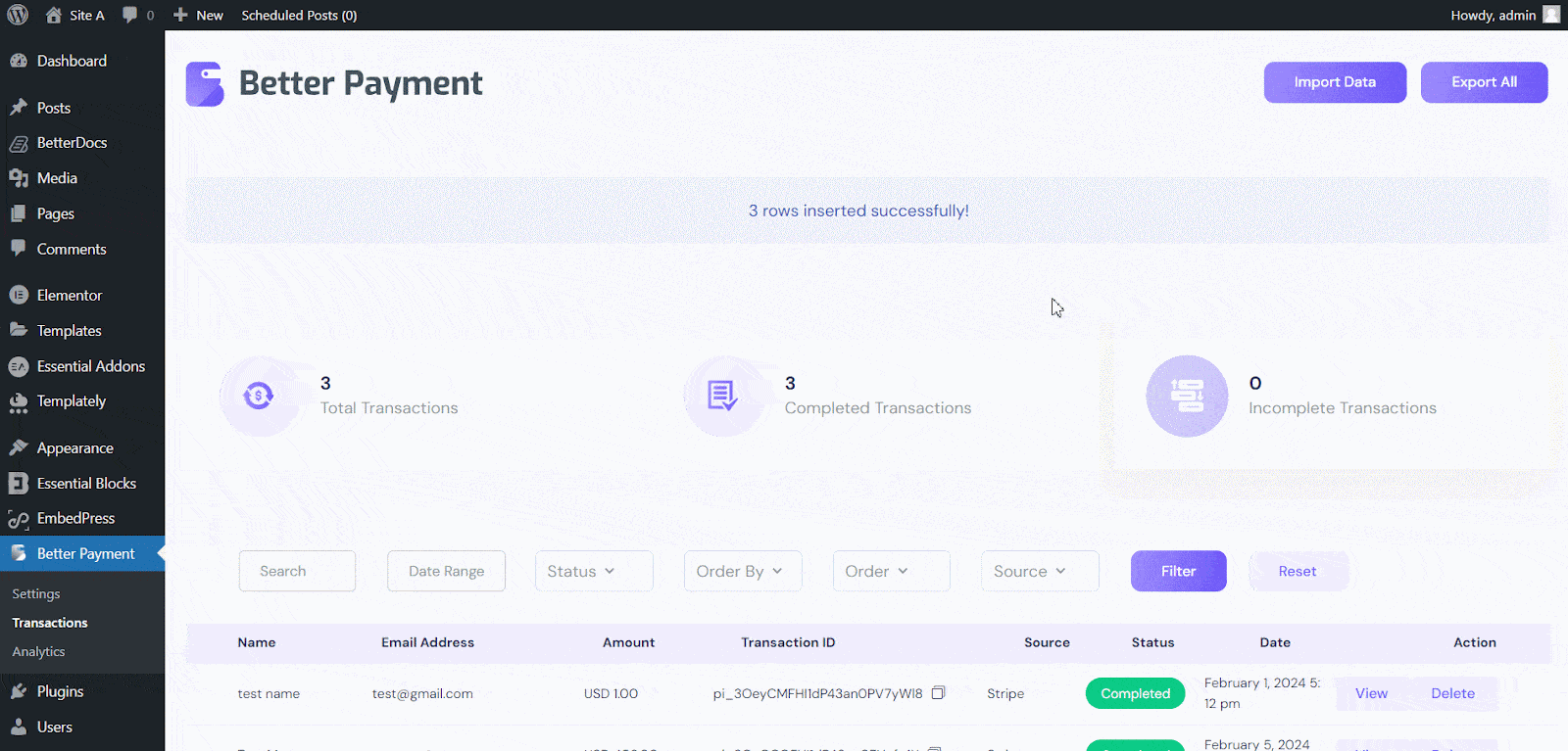 import and export transactional data import and export transactional data