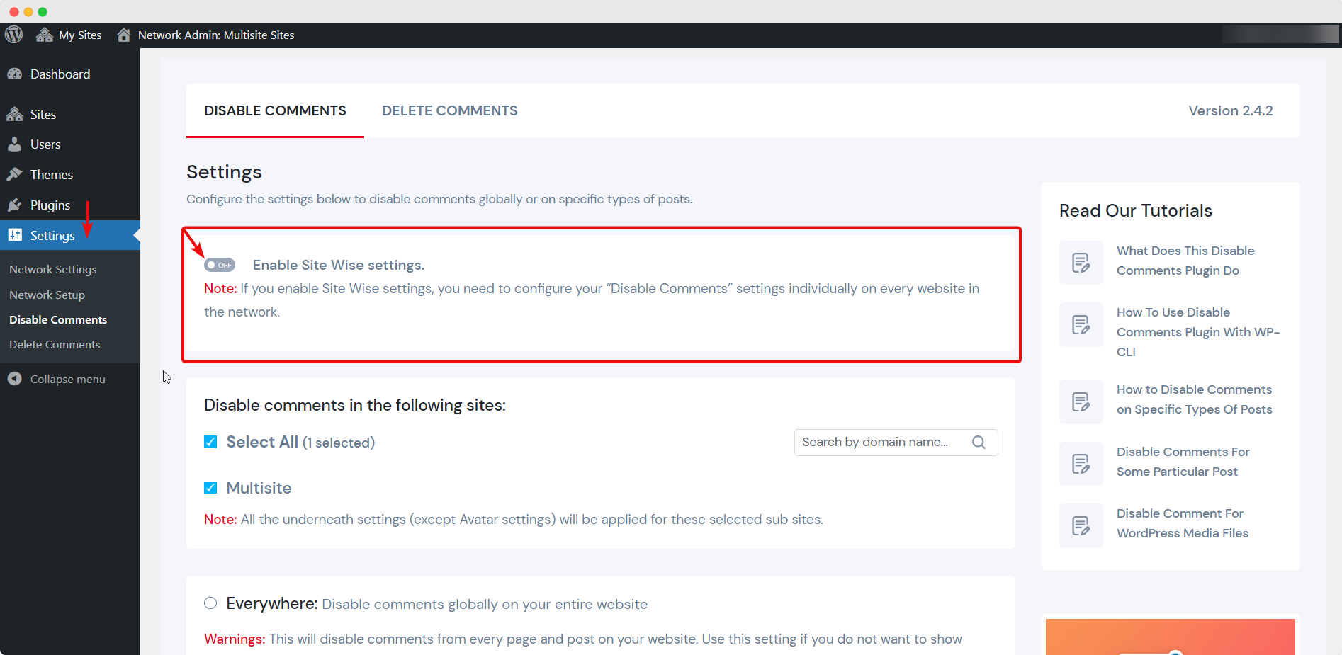 Disable Comments For Specific Subsites