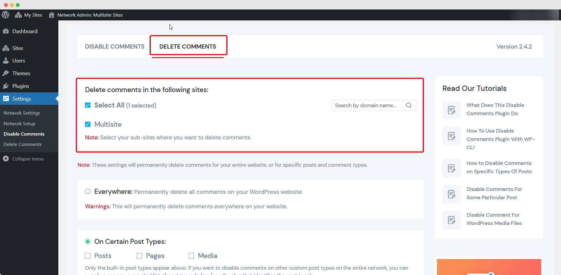 Disable Comments For Specific subsites
